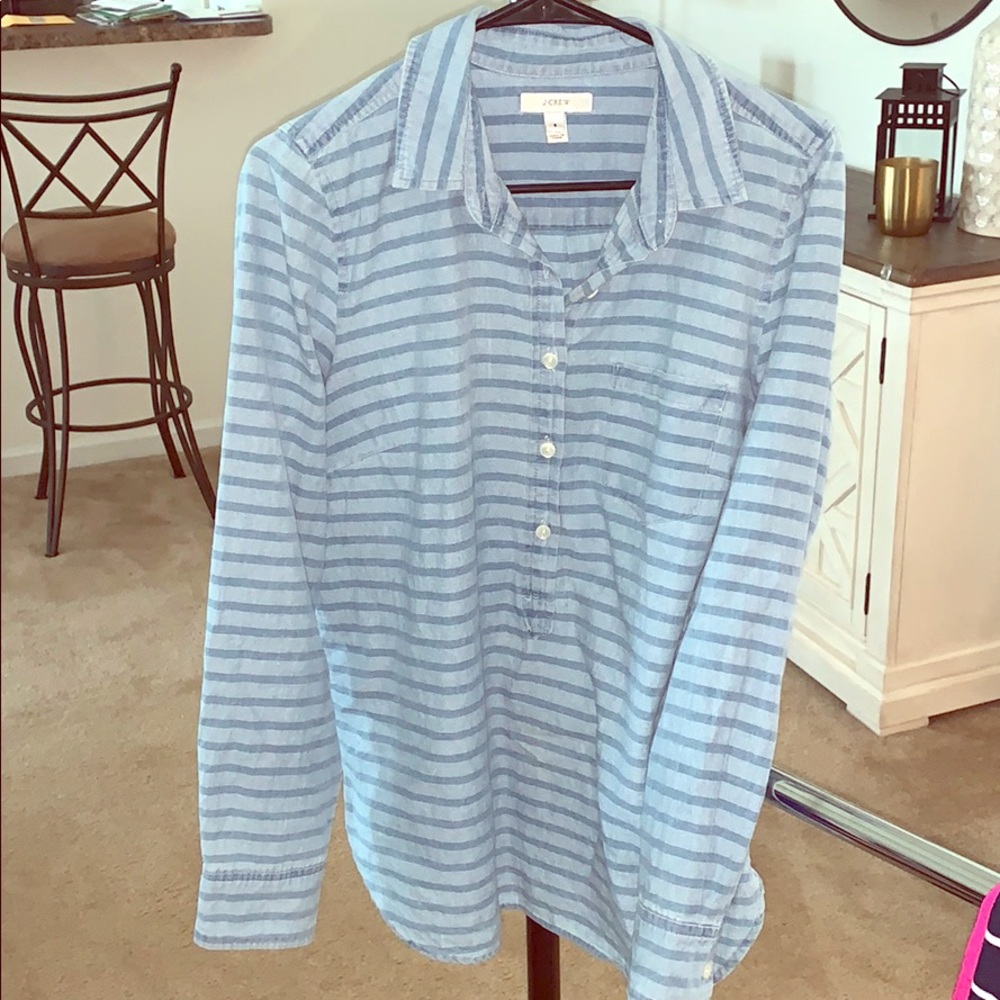 Jcrew blue striped chambray 3/4 button shirt